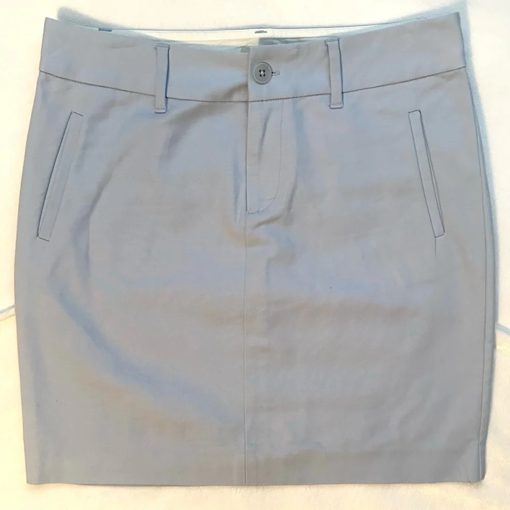 J. Peterman Light Blue Preppy Fitted Mini Skirt 4 Zipper Button Fly Pockets